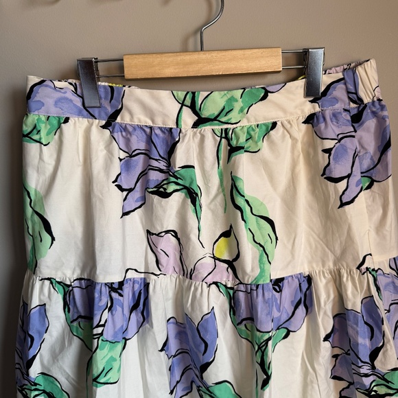 Women's Floral Pull On Elastic Waist Flared Tiered Maxi Skirt White Large Boho - Picture 3 of 12